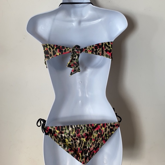 Roxy cheetah print Bandeau Bikini set, Size M - Picture 4 of 11
